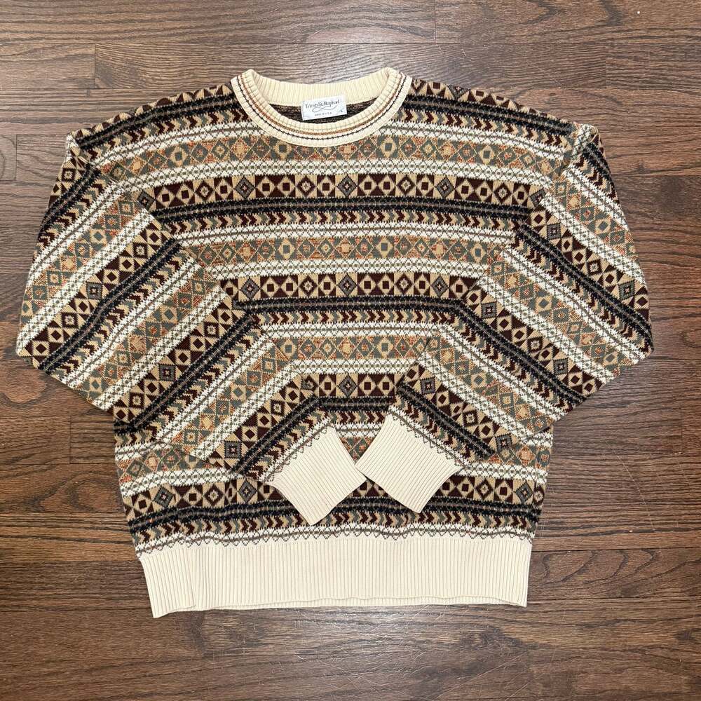 Tricots St. Raphael Vintage Fair Isle Wool Blend Sweater Made in USA Size Large